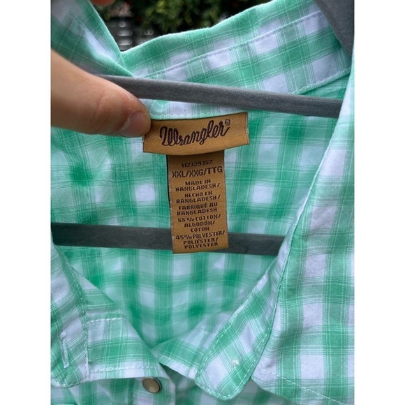 Wrangler Western Style Pearl Snap Up Men's Short Sleeve Green Plaid Shirt Sz XXL - Picture 5 of 6